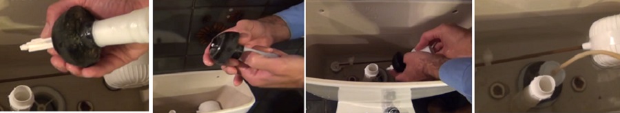 Βλέπουμε χέρια που αλλάζουν το φλοτέρ στο καζανάκι