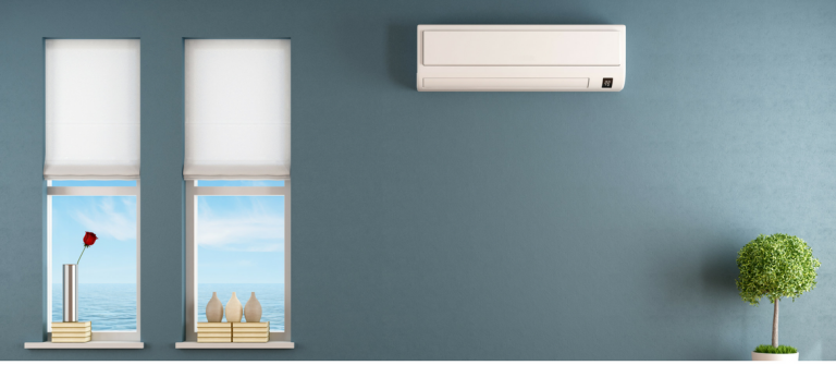 Ένα κλιματιστικο δύο παράθυρα και ένα φυτό εσωτερικού χώρου