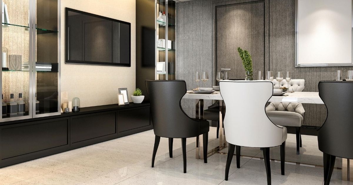 Τραπέζι με καρέκλες τηλεόραση και σύνθεση τηλεόρασης