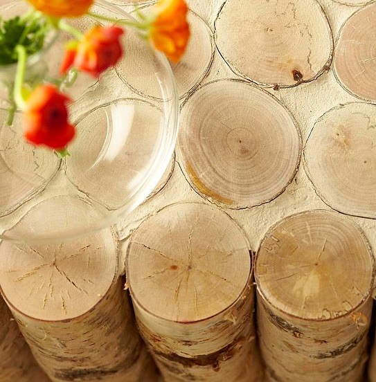 Ένα πρωτότυπο τραπεζάκι σαλονιού, κατασκευασμένο από κορμούς δέντρων ενωμένους.